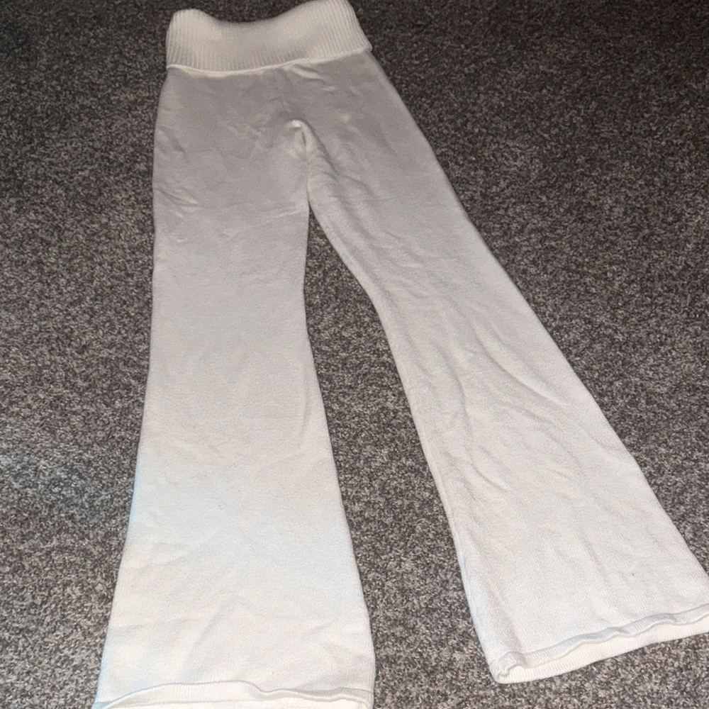 White Ribbed Knit Flare Pants - Picture 3 of 3